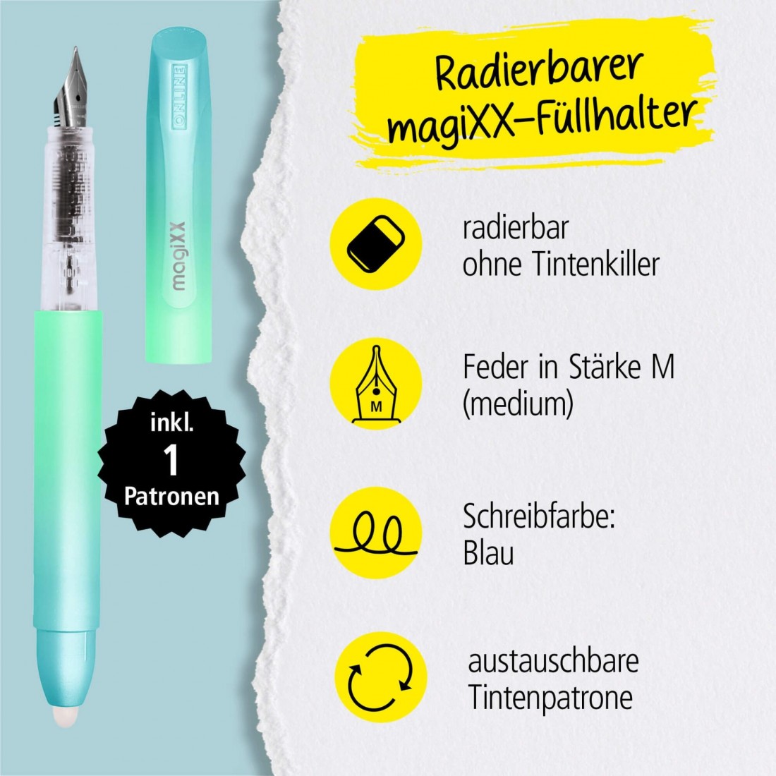 Erasable Fountain Pen ONLINE magiXX Turquoise Dream 030325
