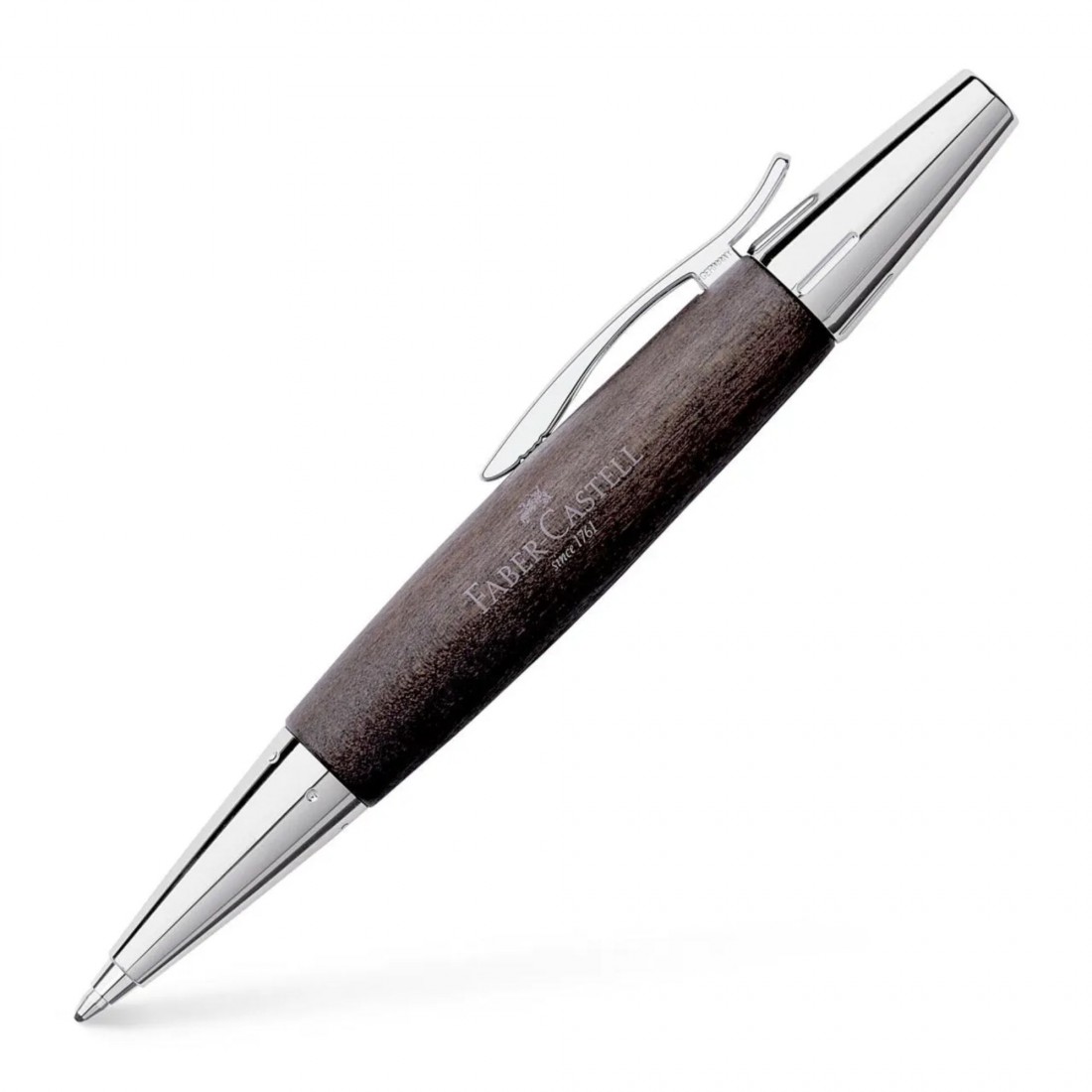 Faber Castell E-Motion Pearwood Black Chrome Twist Ballpoint Pen  148383