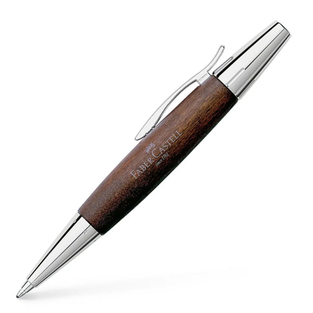 Faber Castell E-Motion Pearwood Dark Brown Chrome Twist  Ballpoint Pen 148381