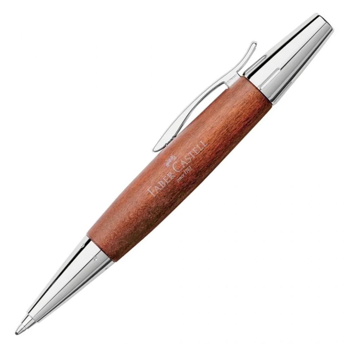 Faber Castell E-Motion Pearwood Brown  Chrome Twist Ballpoint Pen 148382