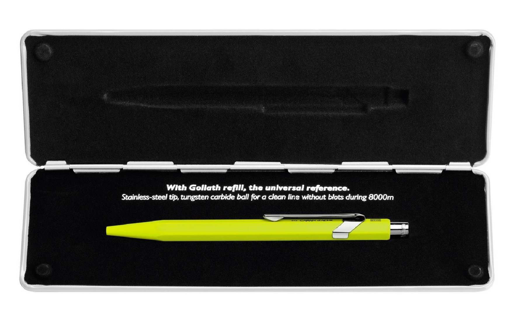 CARAN DACHE 849 Popline  fluo yellow ballpoint pen, with slim metal box 0849.970