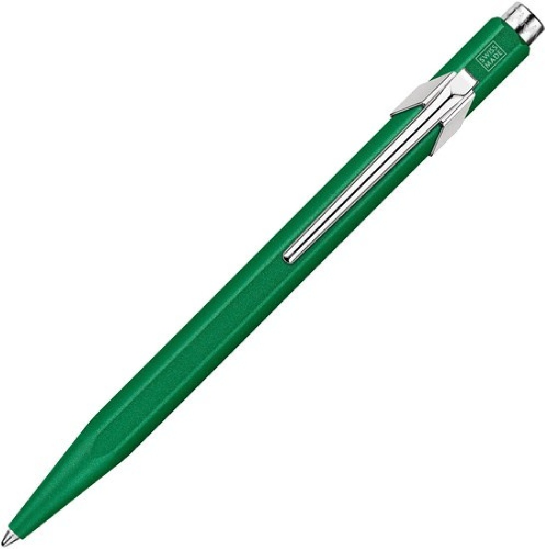 Caran Dache 849 metallic green ballpoint pen, with slim metal box