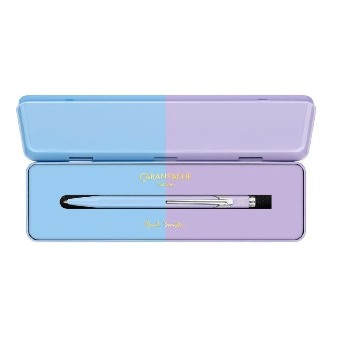 CARAN DACHE 849 Paul Smith Sky Blue and Lavender ballpoint pen, with holder 849.339