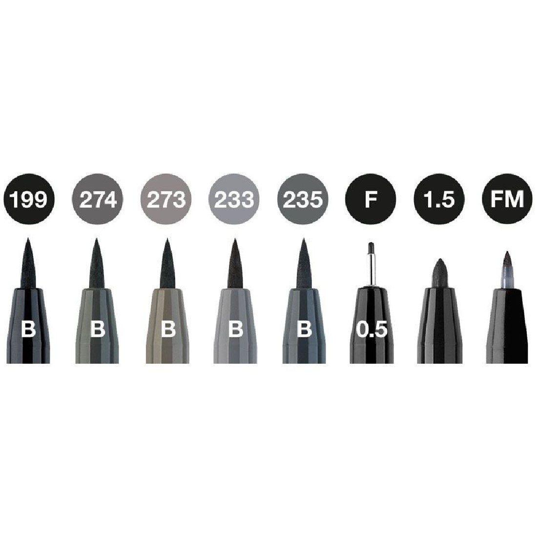 Faber-Castell 167171 Pitt Artist Pens Black & Grey tin of 8