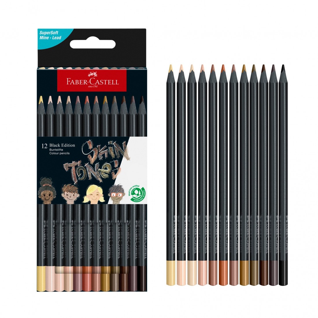 Faber Castell Black Edition Colored Pencils, Skin Tones - Box of 12 - 116414
