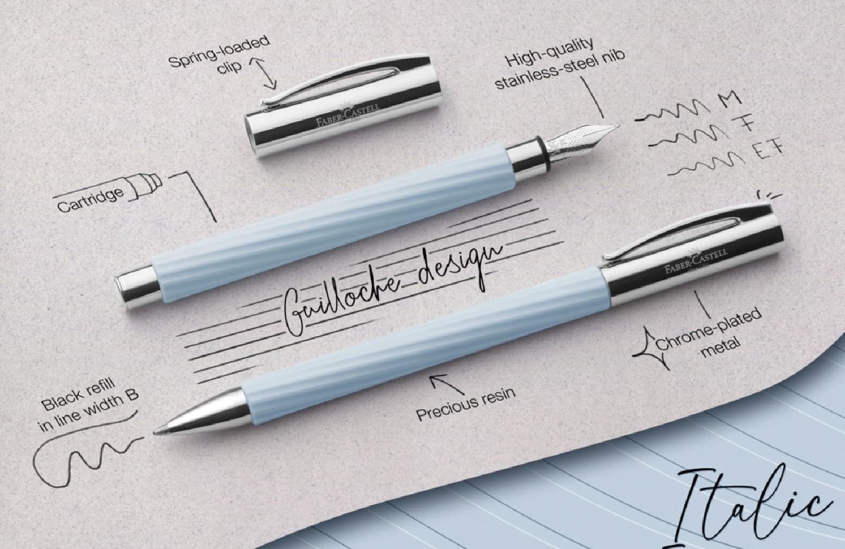 Faber Castell Ambition Italic Ice Blue Fountain Pen 147770