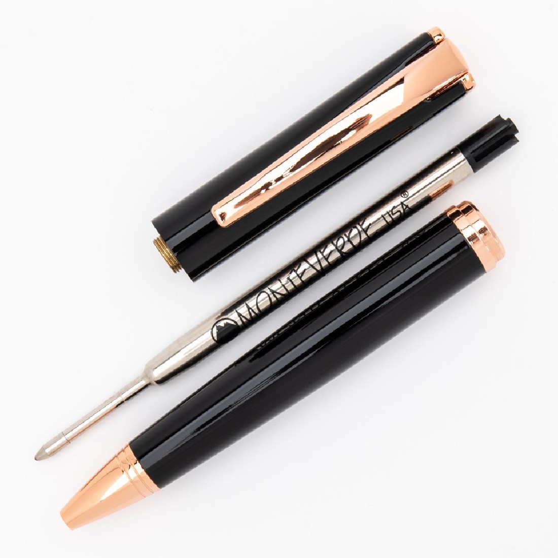 Monteverde USA Impressa, Ballpoint Pen, Black with Rose Gold Metal Trim MV29865
