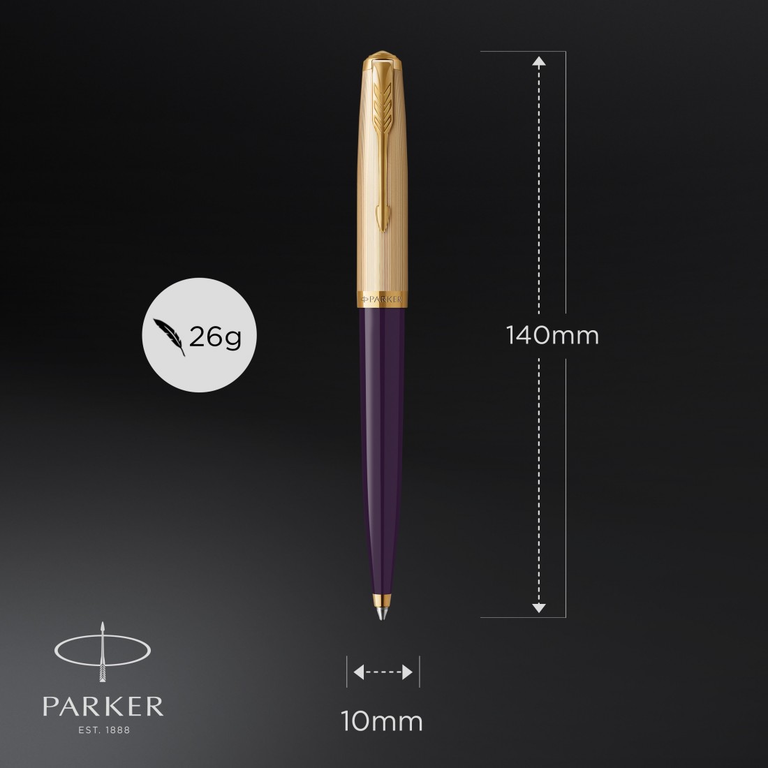 PARKER 51 DELUXE PLUM RESIN GOLD TRIM BALLPOINT PEN
