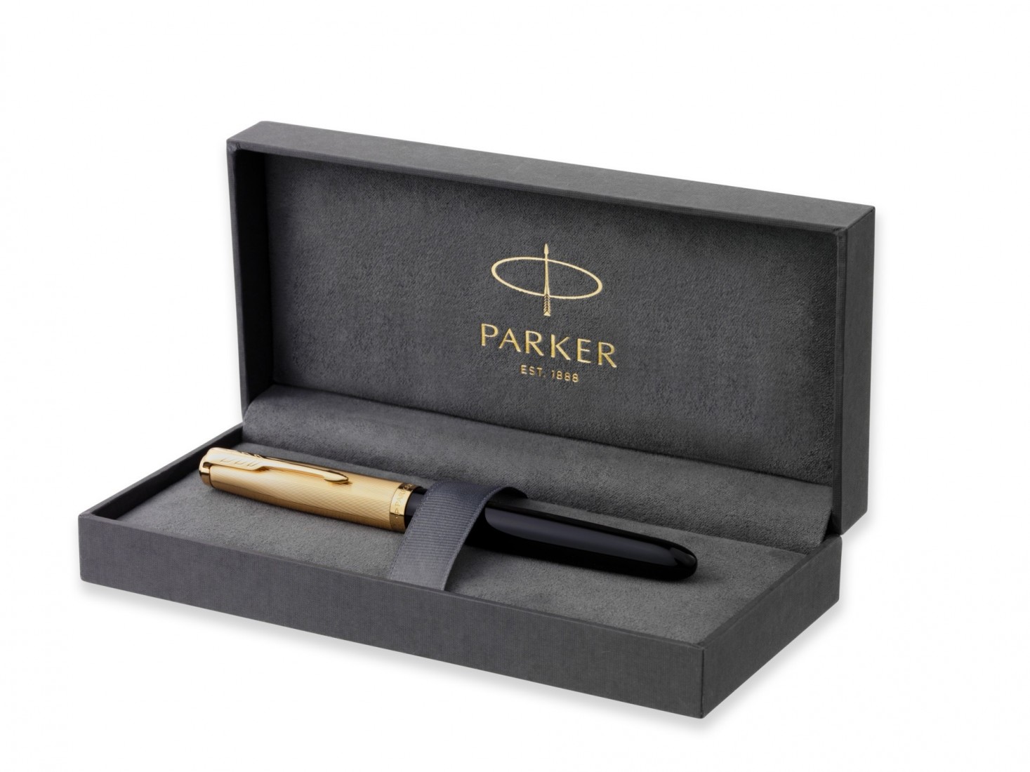 PARKER 51 DELUXE BLACK RESIN GOLD TRIM FOUNTAIN PEN - 18K SOLID GOLD  NIB