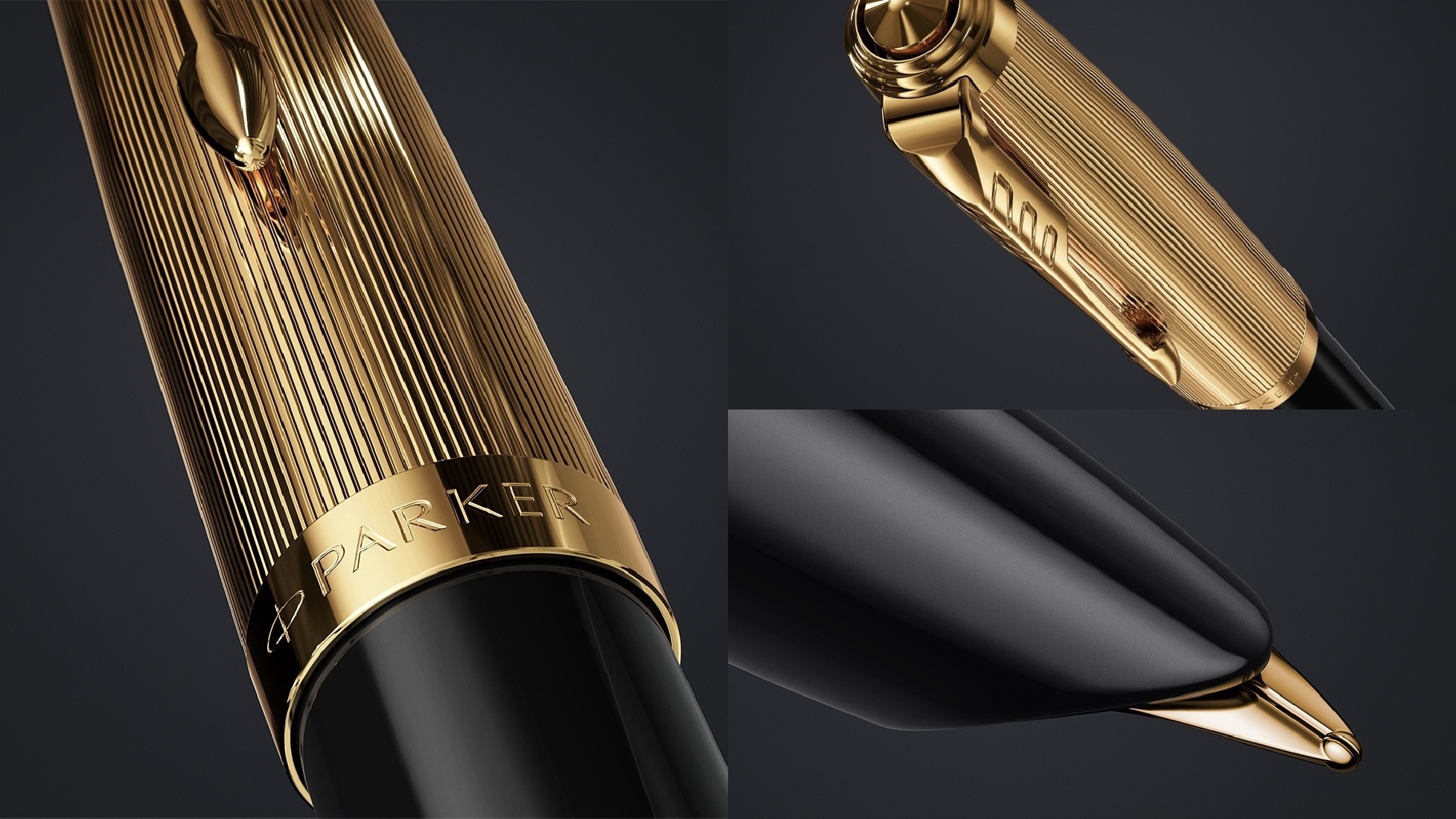 PARKER 51 DELUXE BLACK RESIN GOLD TRIM FOUNTAIN PEN - 18K SOLID GOLD  NIB