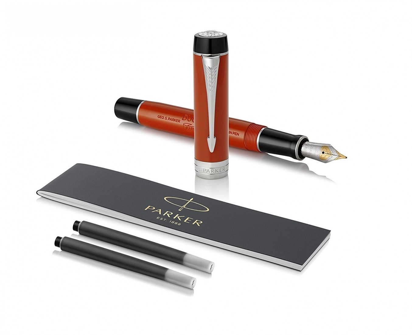 Parker Duofold Centennial Fountain Pen, Classic Big Red Vintage, Solid Gold Nib, Black Ink and Convertor (1931376)
