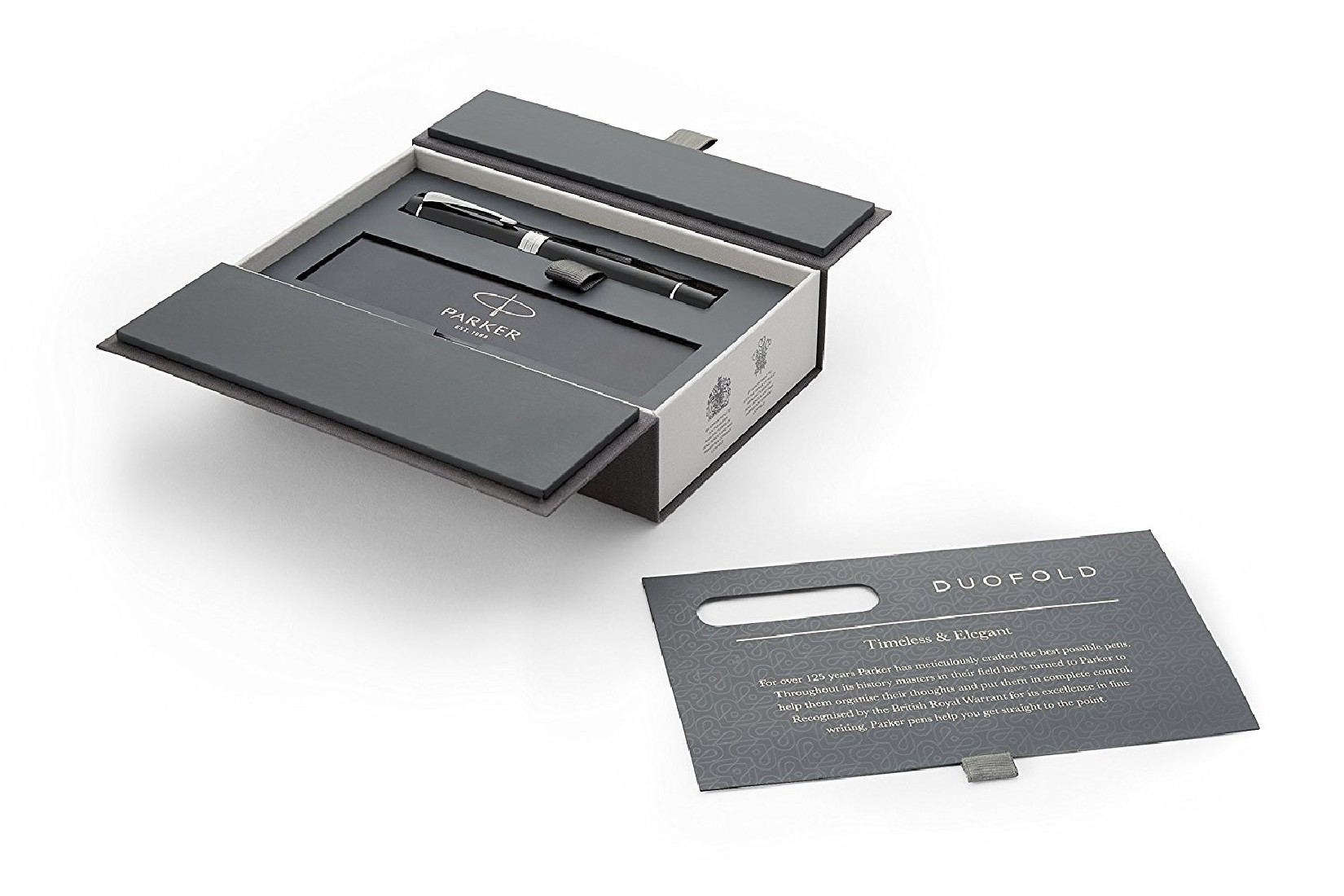 Parker Duofold Centennial Fountain Pen, Classic Black with Palladium Trim, Solid Gold Nib, Black Ink and Converter (1931365)