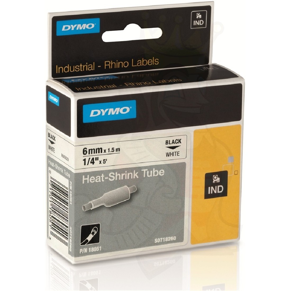 DYMO RHINO 6MM X 1.5Μ ΗΕΑΤ SHRINK TUBE WHITE D18051