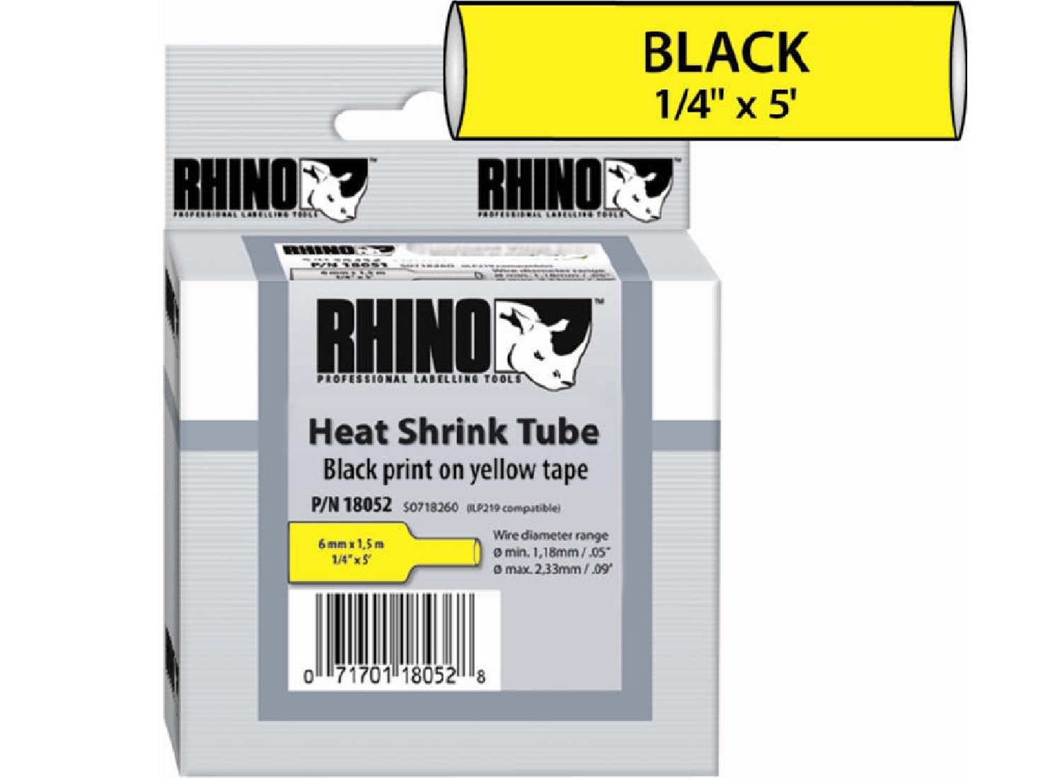 DYMO RHINO 6MM X 1.5Μ ΗΕΑΤ SHRINK TUBE YELLOW D18052