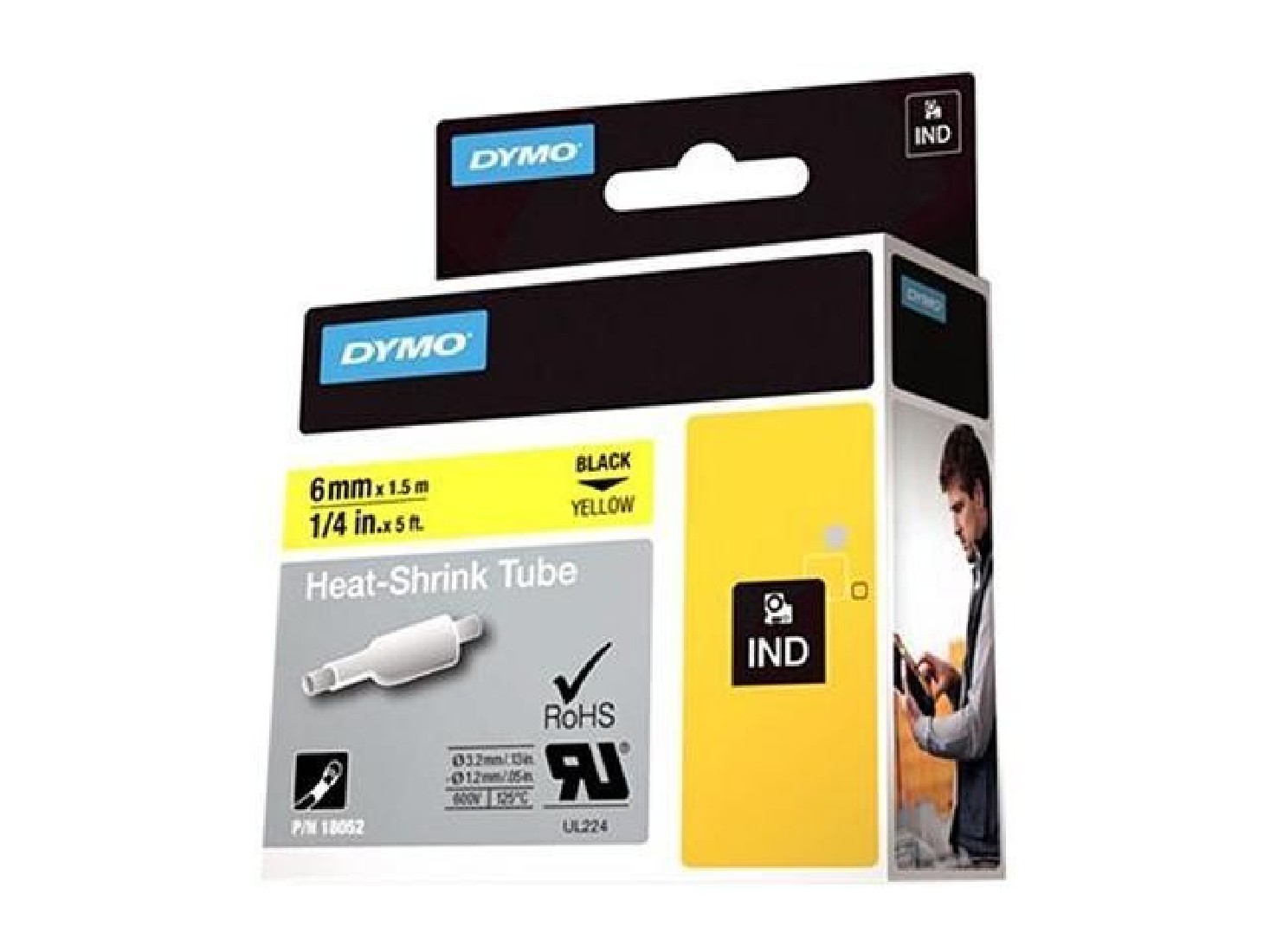 DYMO RHINO 6MM X 1.5Μ ΗΕΑΤ SHRINK TUBE YELLOW D18052
