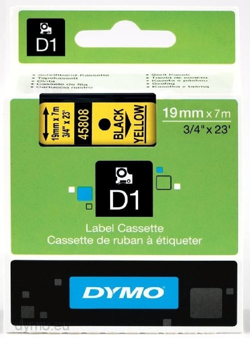 DYMO 45808 D1 ΤΑΡΕ 19MMx7M BLACK on YELLOW S0720880