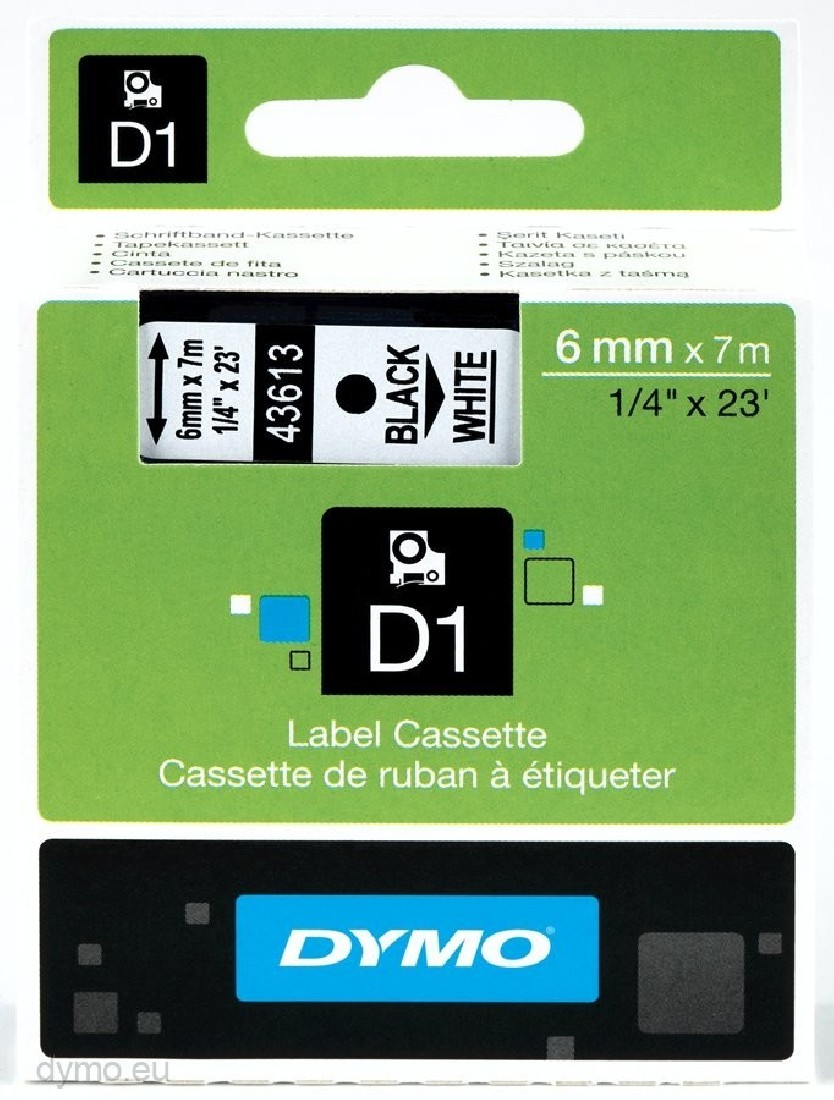 DYMO 43613 D1 ΤΑΡΕ 6MMx7M BLACK on WHITE S0720780