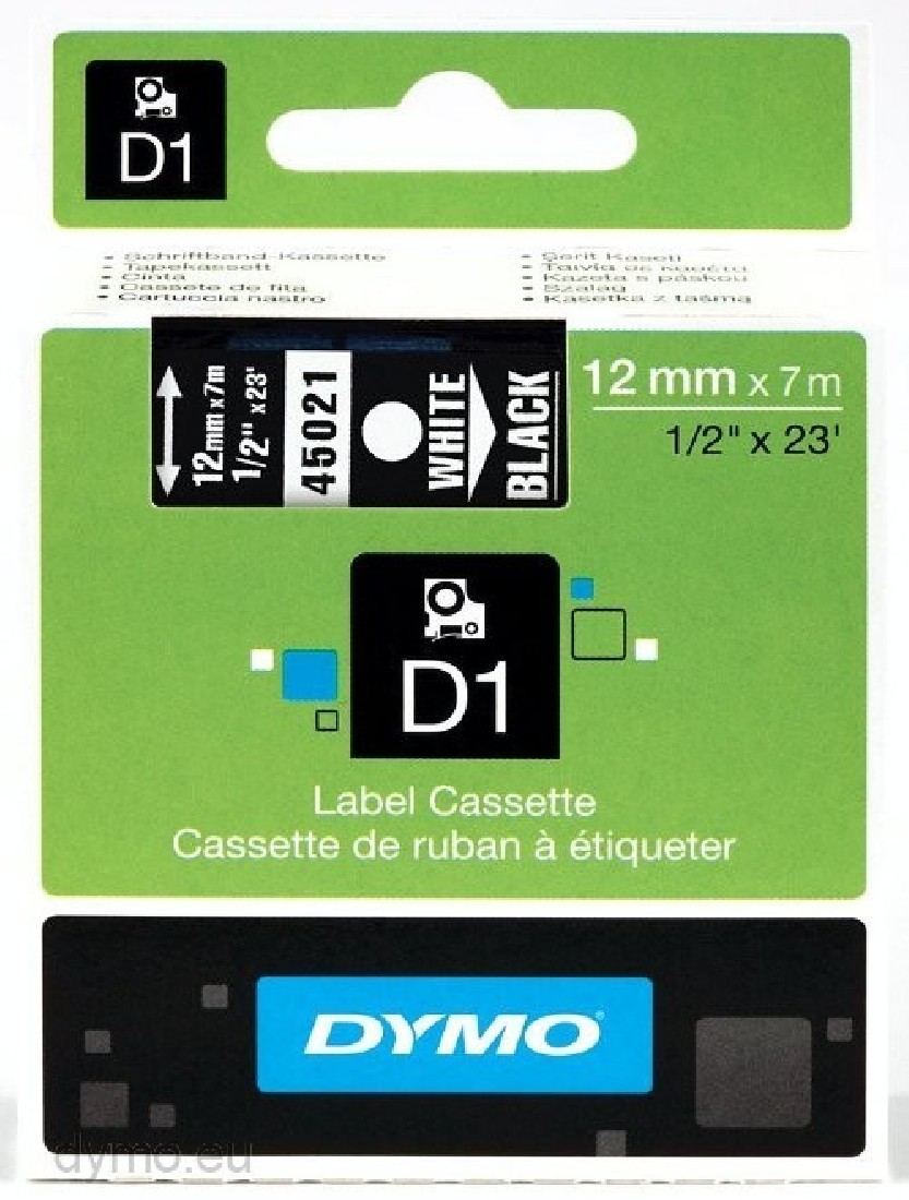 DYMO 45021 D1 ΤΑΡΕ 12MMx7M WHITE on BLACK S0720610