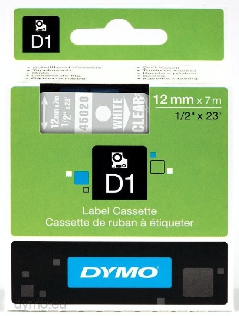 DYMO 45020 D1 ΤΑΡΕ 12MM X 7M WHITE onTRANSPARENT S0720600