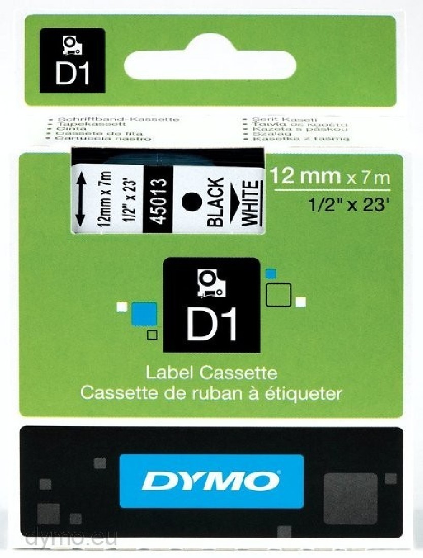 DYMO 45013 D1 ΤΑΡΕ 12MMx7M BLACK on WHITE S0720530