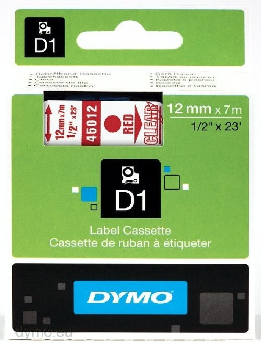DYMO 45012 D1 ΤΑΡΕ 12MMx7M RED on TRANSPARENT S0720520