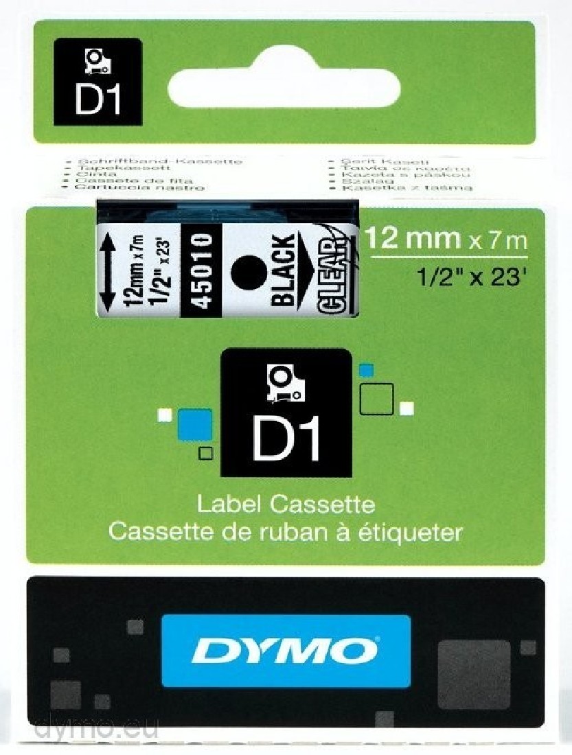 DYMO 45010 D1 ΤΑΡΕ 12MMx7M BLACKonTRANSPARENT S0720500