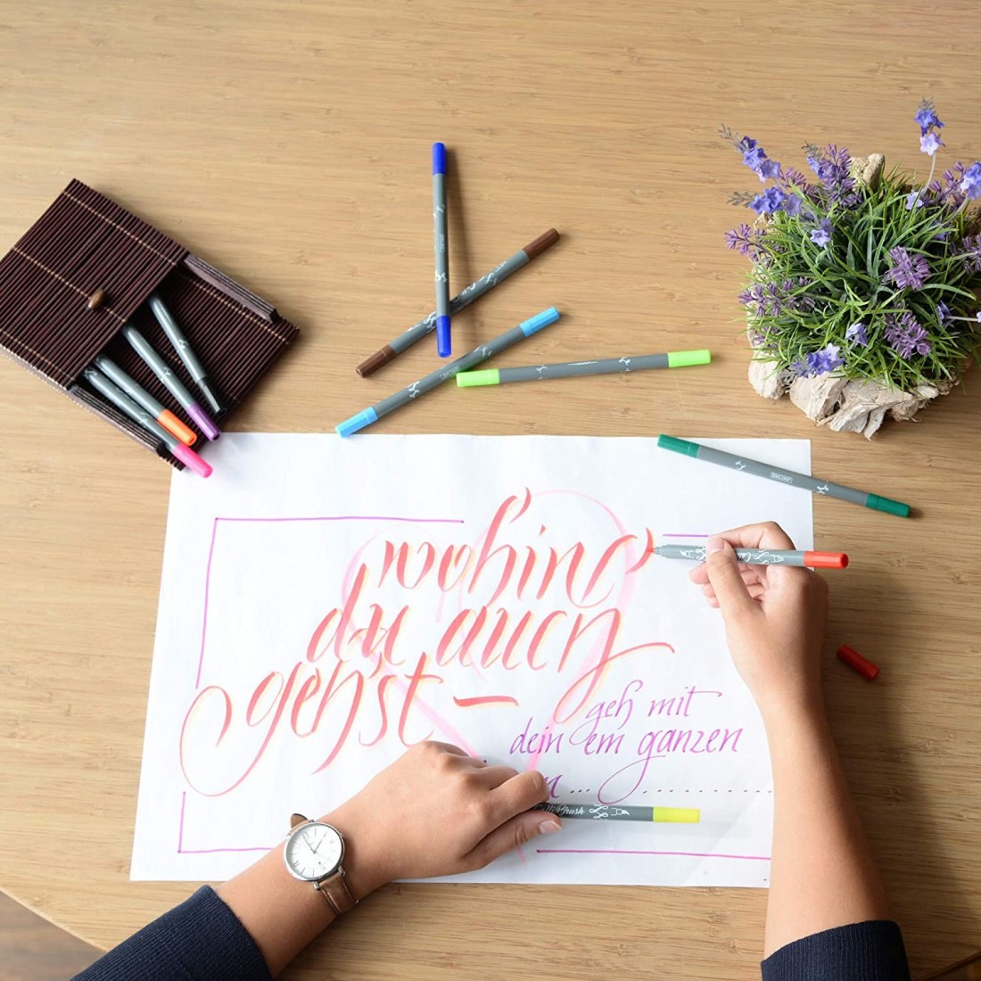 ONLINE Calli.Brush Pens in Bamboo Case 10+1