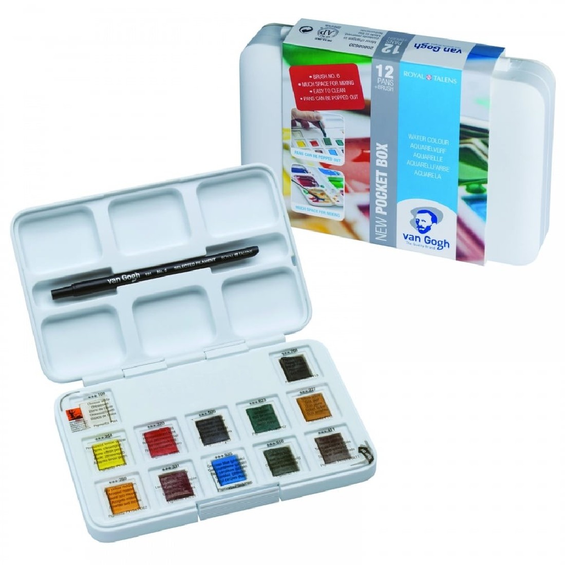 Talens  Water Colour Pocket Box Basic Colours with 12 Colours in Half Pans