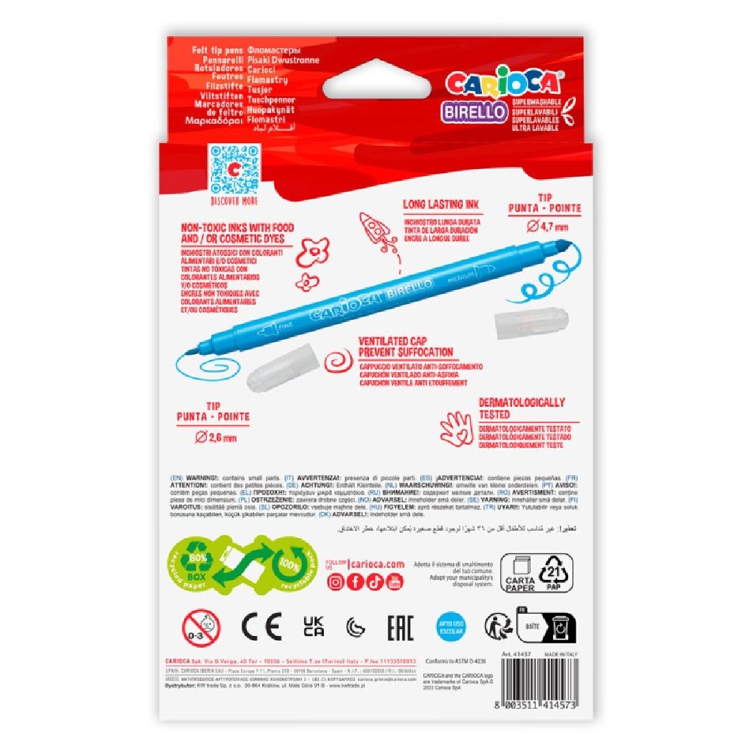 Carioca Μαρκαδόροι 12 τεμαχίων Double Tip Superwashable Birello 41457