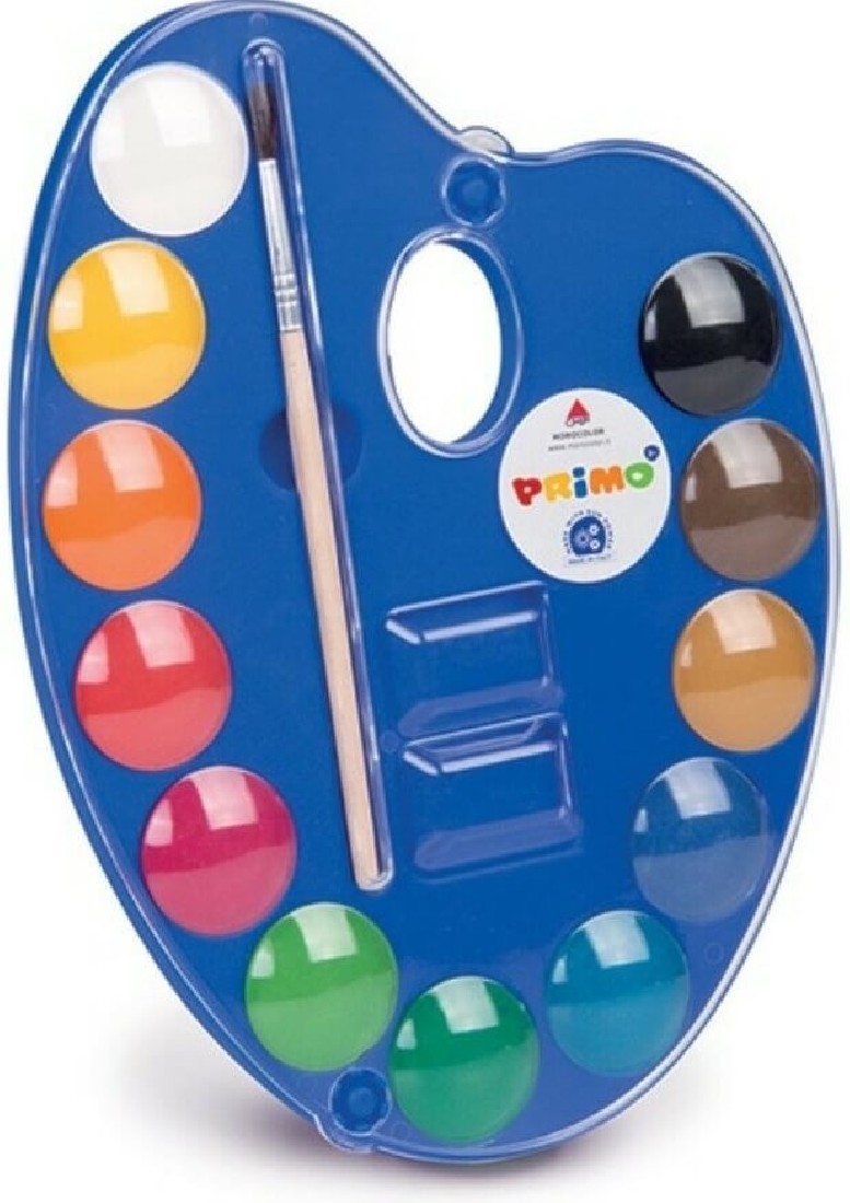 Νερομπογιές  12 τεμαχίων με δώρο παλέτα 101Α12ΤΟ Primo