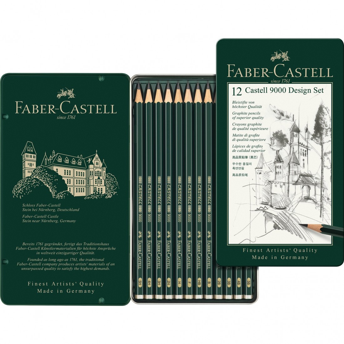 Faber Castell 9000 Graphite Pencil Design Set,  Tin of 12, 119064