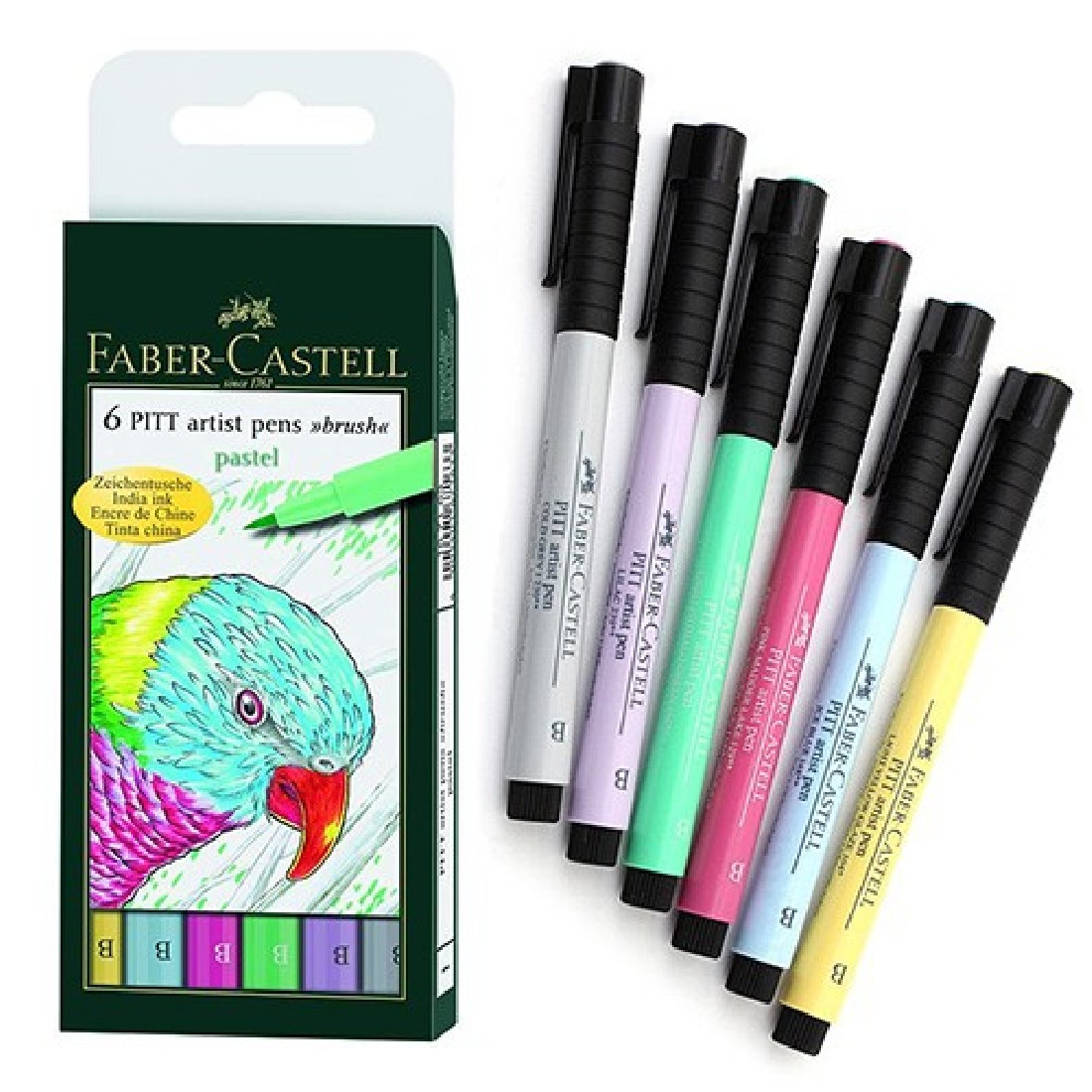 Faber Castell Pitt Artist Pen Brush, Pastel - Wallet of 6 167163