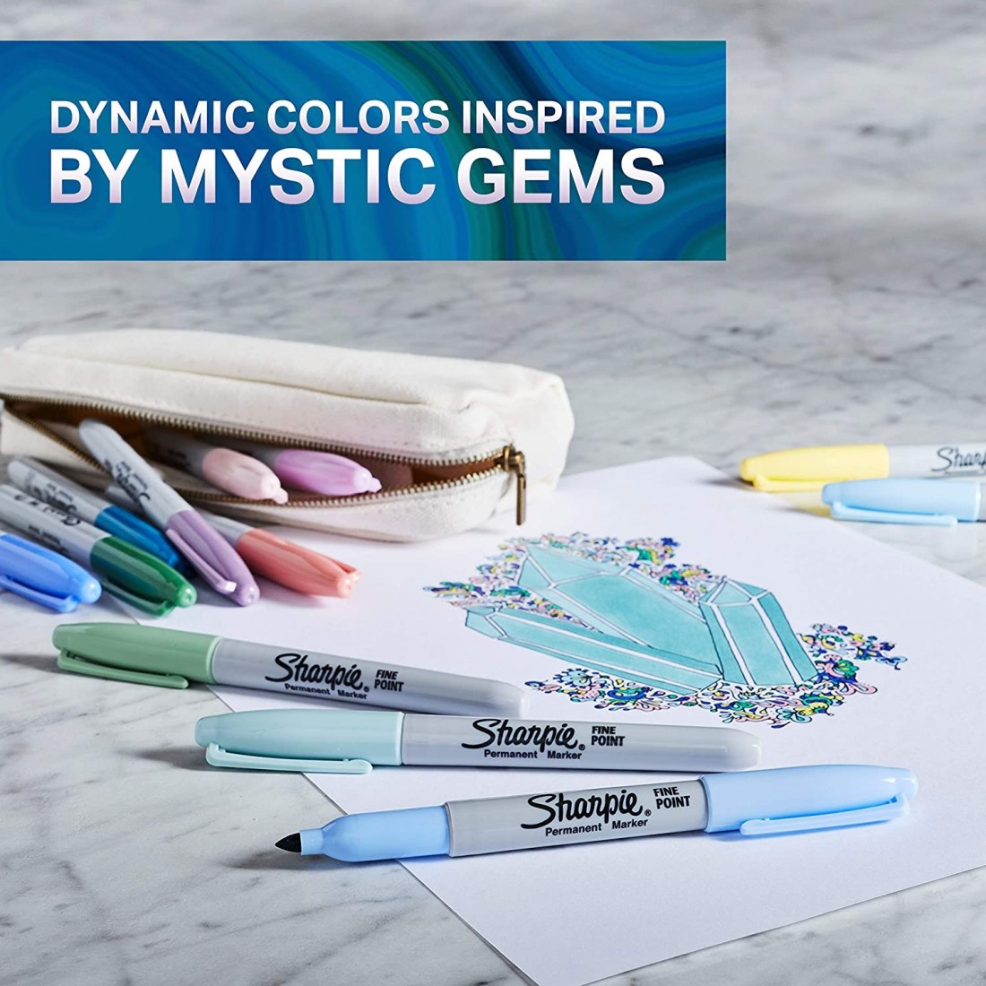 Permanent marker Sharpie Fine Blister Mystic Gems 5 colours