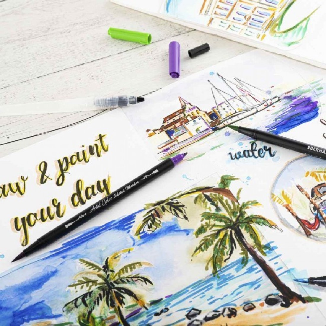 Eberhard Faber 558212 - Artist Color Sketch Marker Set with 12 Colours, Fibre-Tip Pens with Double Tip, in Cardboard Case, for Drawing, Sketching and Illustrating