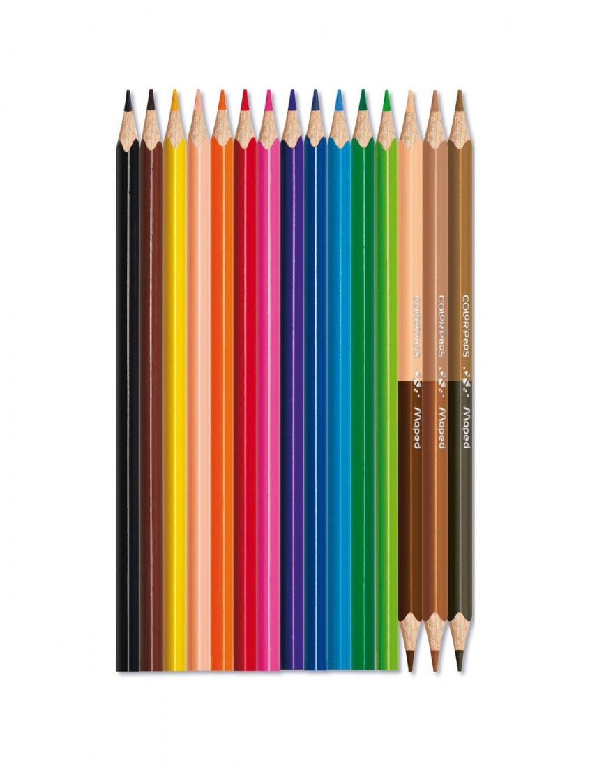 Maped Ξυλομπογιές 12τμχ. δίχρωμες + 3 γήινα χρώματα Color peps 832071