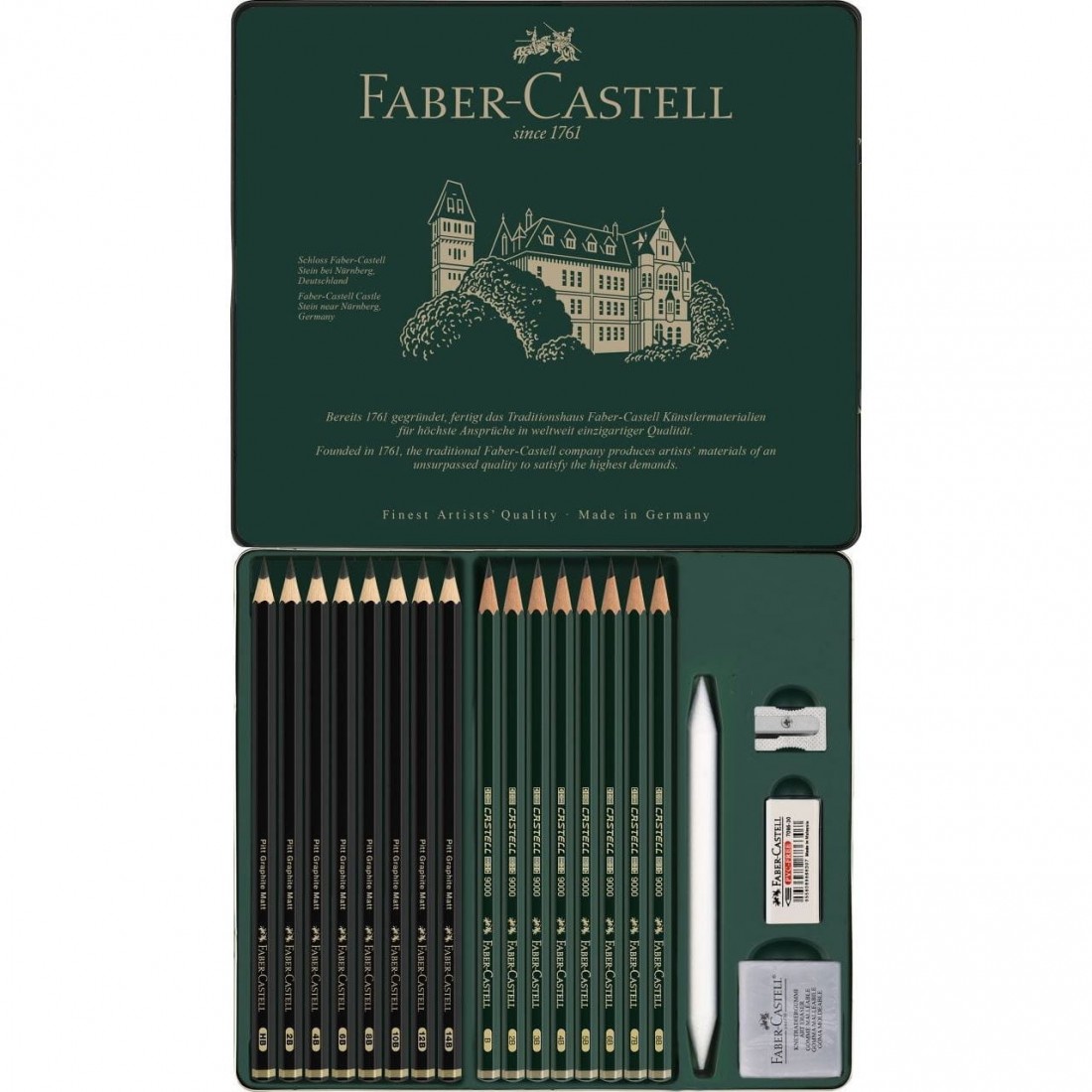 Faber Castell Pitt Graphite Matt & Castell 9000  tin of 20 115224
