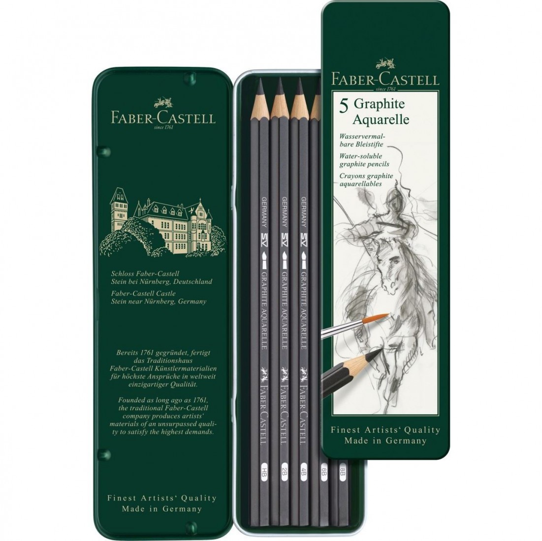 Faber Castell Graphite Aquarelle pencil, 117805,  tin of 5