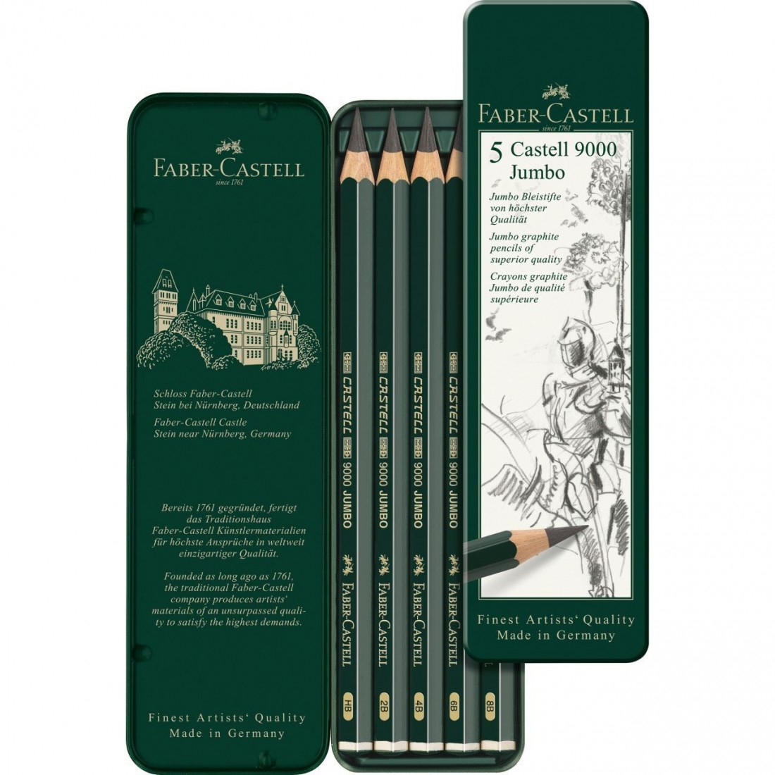Faber Castell 9000 Jumbo graphite pencil, tin of 5, 119305