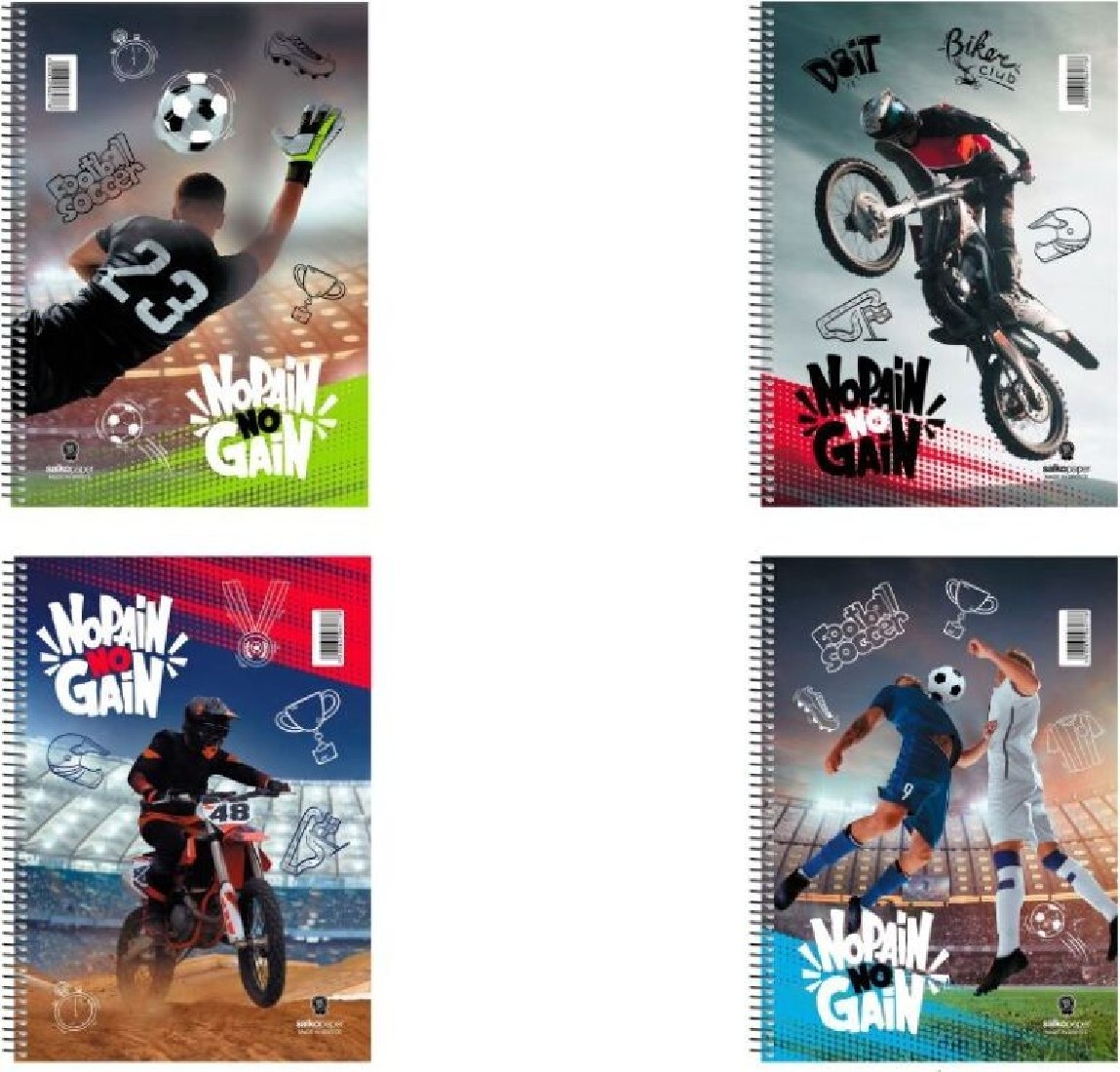 Τετράδιο σπιράλ No pain no gain 21x29 3 θέματων 90 φύλλα Salko.