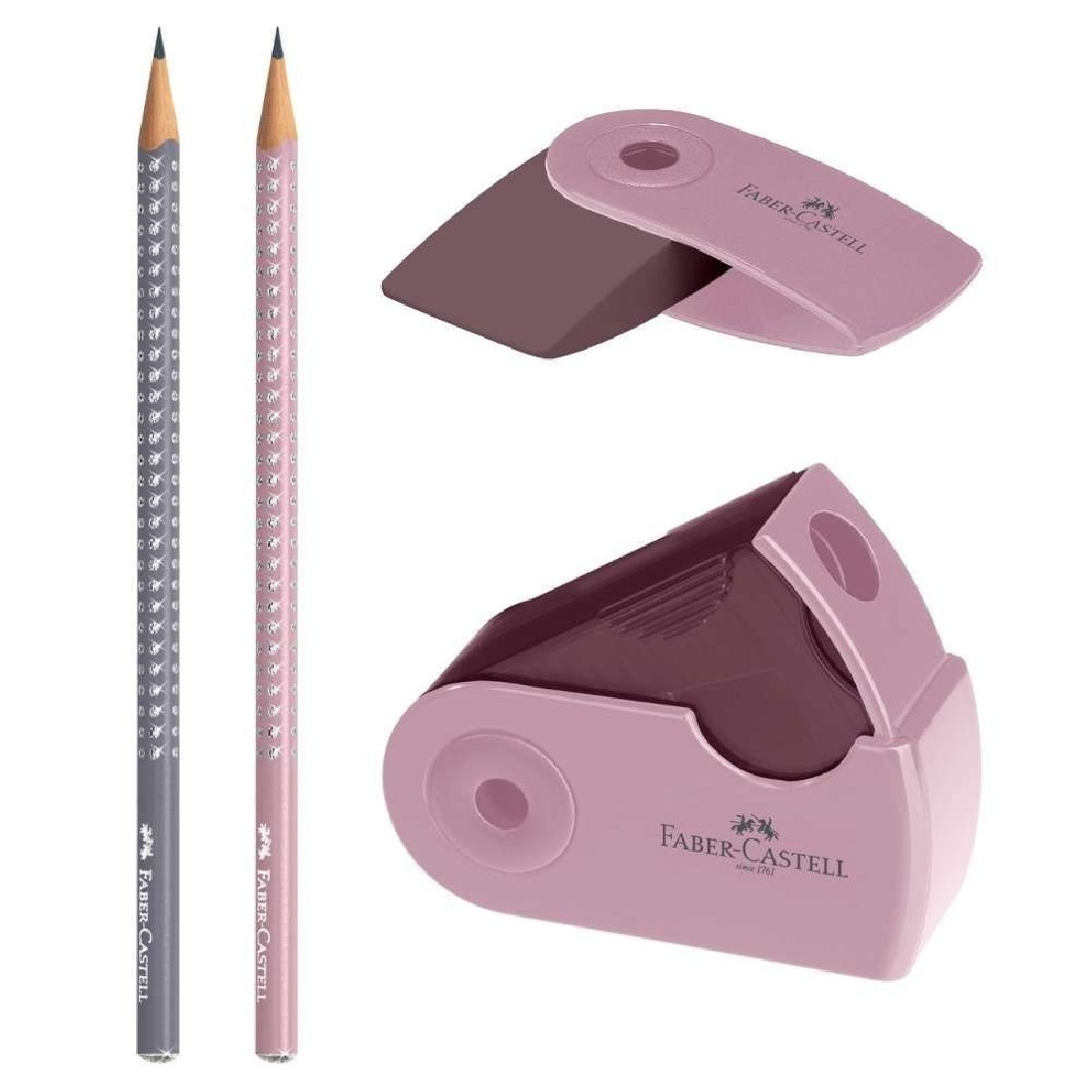 Βlister Set Sparkle 2 Μολύβια με Γόμα και Ξύστρα Ροζ-Γκρί 218480 Faber Castell