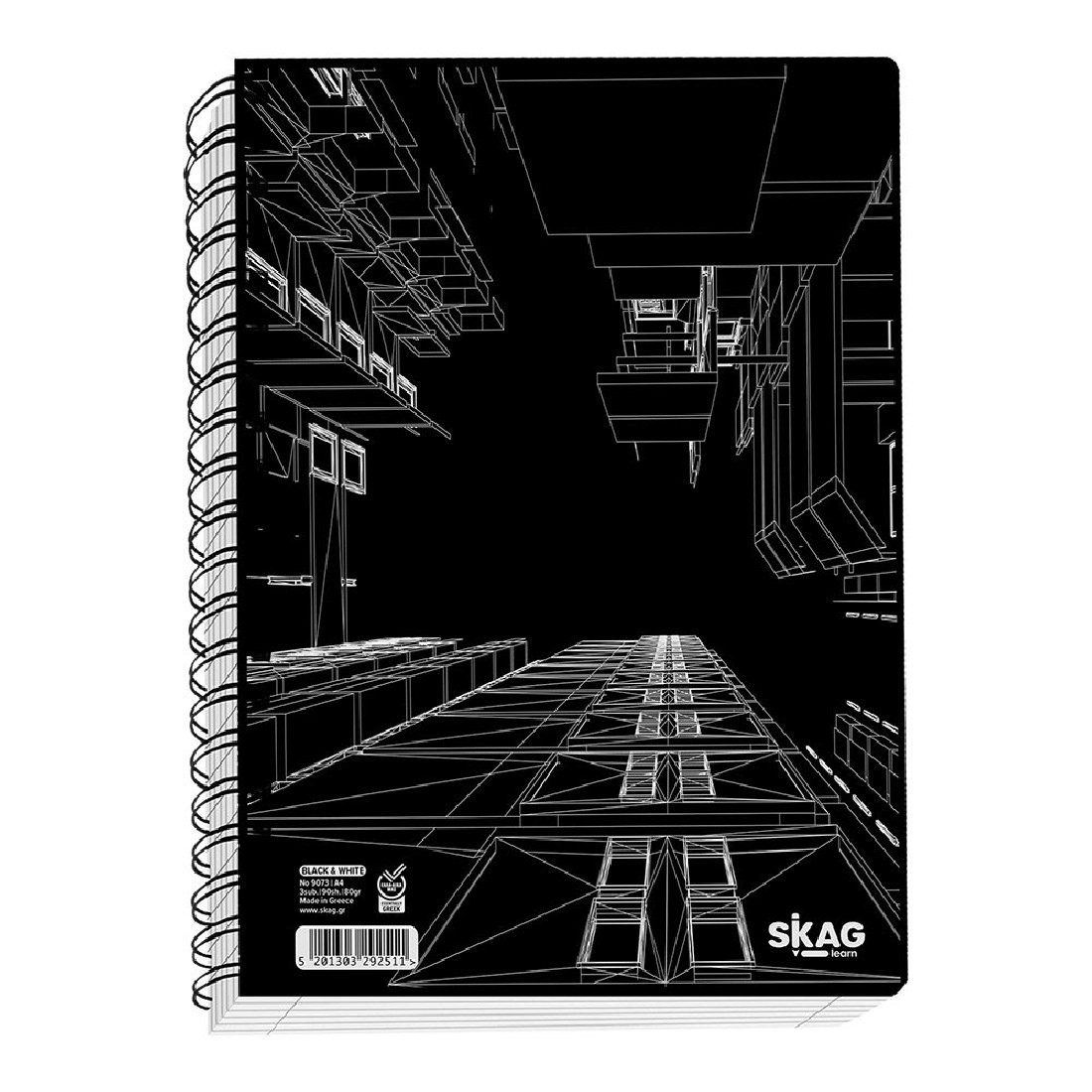 Tετράδιο σπιράλ  black & white 2θ  60φ Skag