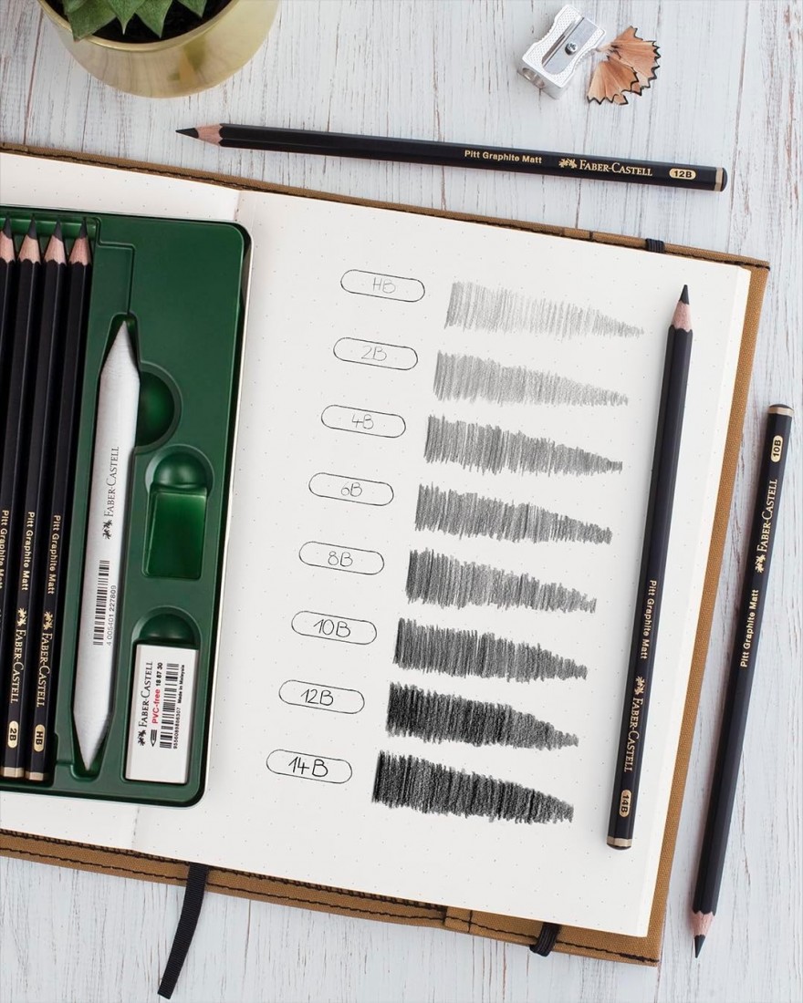 Faber Castell 115298 Pitt Graphite Matte Pencils Set of 6 with Sharpener and Eraser