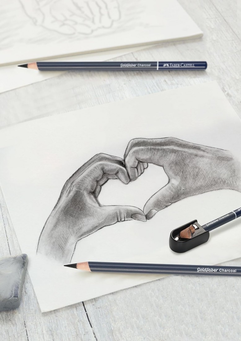 Faber Castell Goldfaber Charcoal 114006 Drawing Set 8 Pieces Charcoal Pencils, Sharpener, Paper Wiper and Eraser