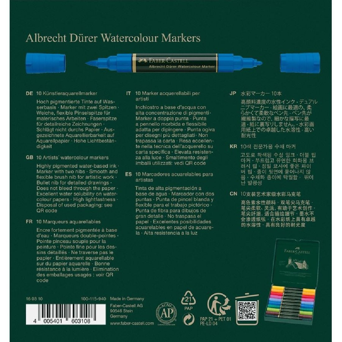 Faber Castell Albrecht Durer Watercolour Marker, wallet of 10, 160310