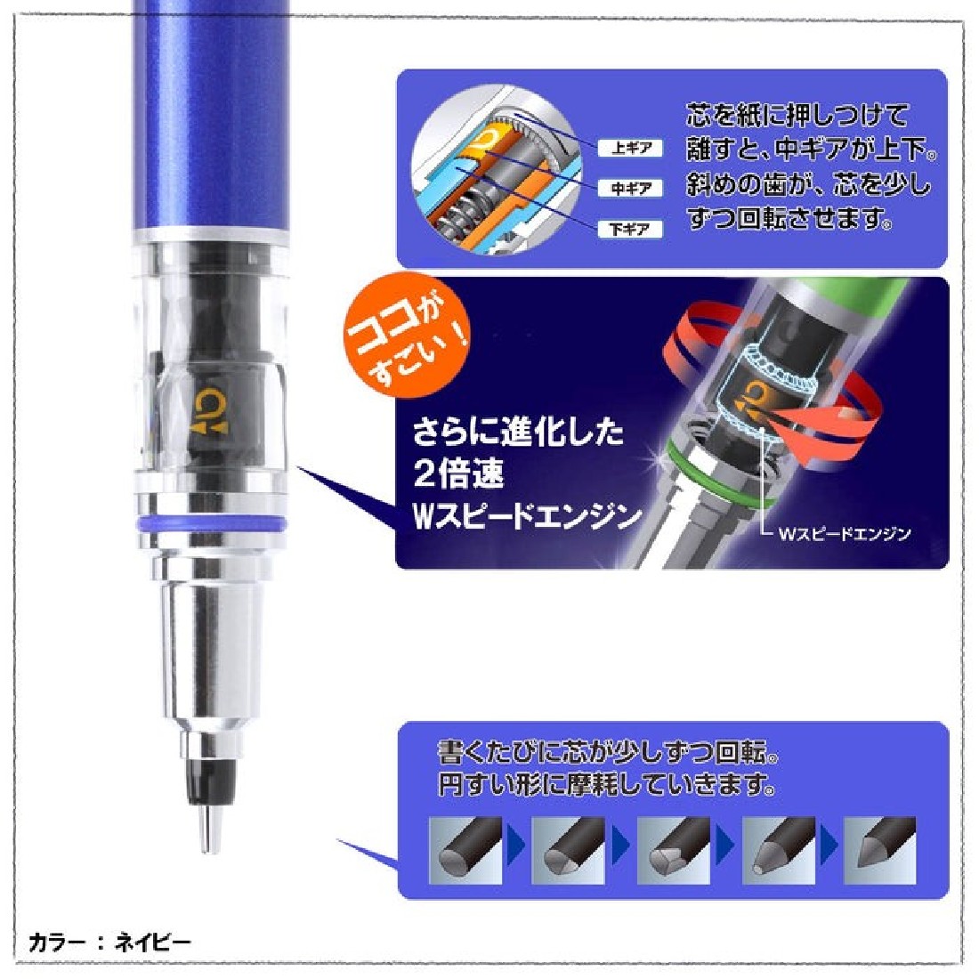 Uni Mitsubishi Pencil sharp pen Kurutoga Advance 0.5mm Navy M5-5591P.9