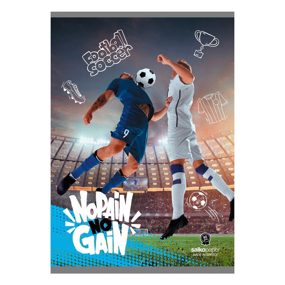 Τετράδιο καρφίτσα ριγέ  No pain no gain 40 φύλλα Β5 Salko