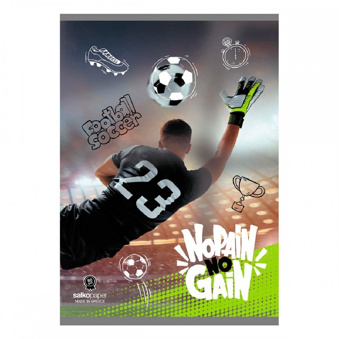 Τετράδιο καρφίτσα ριγέ  No pain no gain 40 φύλλα Β5 Salko