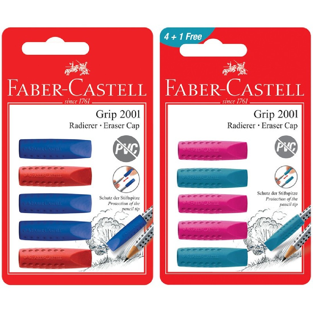 Faber-Castell Γόμα Grip Eraser Cap 4+1 Δώρο 12308050