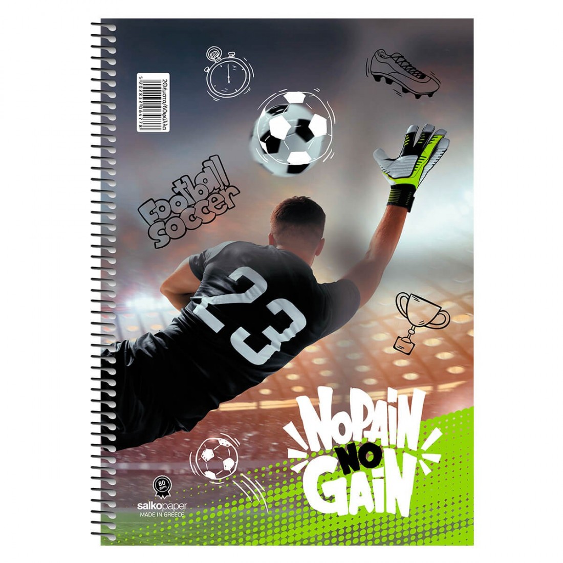 Τετράδιο σπιράλ No pain no gain 17x25 3 θεμάτων 180 σελίδες Salko