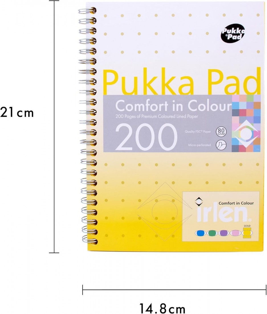 Τετράδιο Σπιράλ Α4 με τρύπες, περιθώριο 200 φύλλα Κίτρινο IRLJOTA Pukka Pad